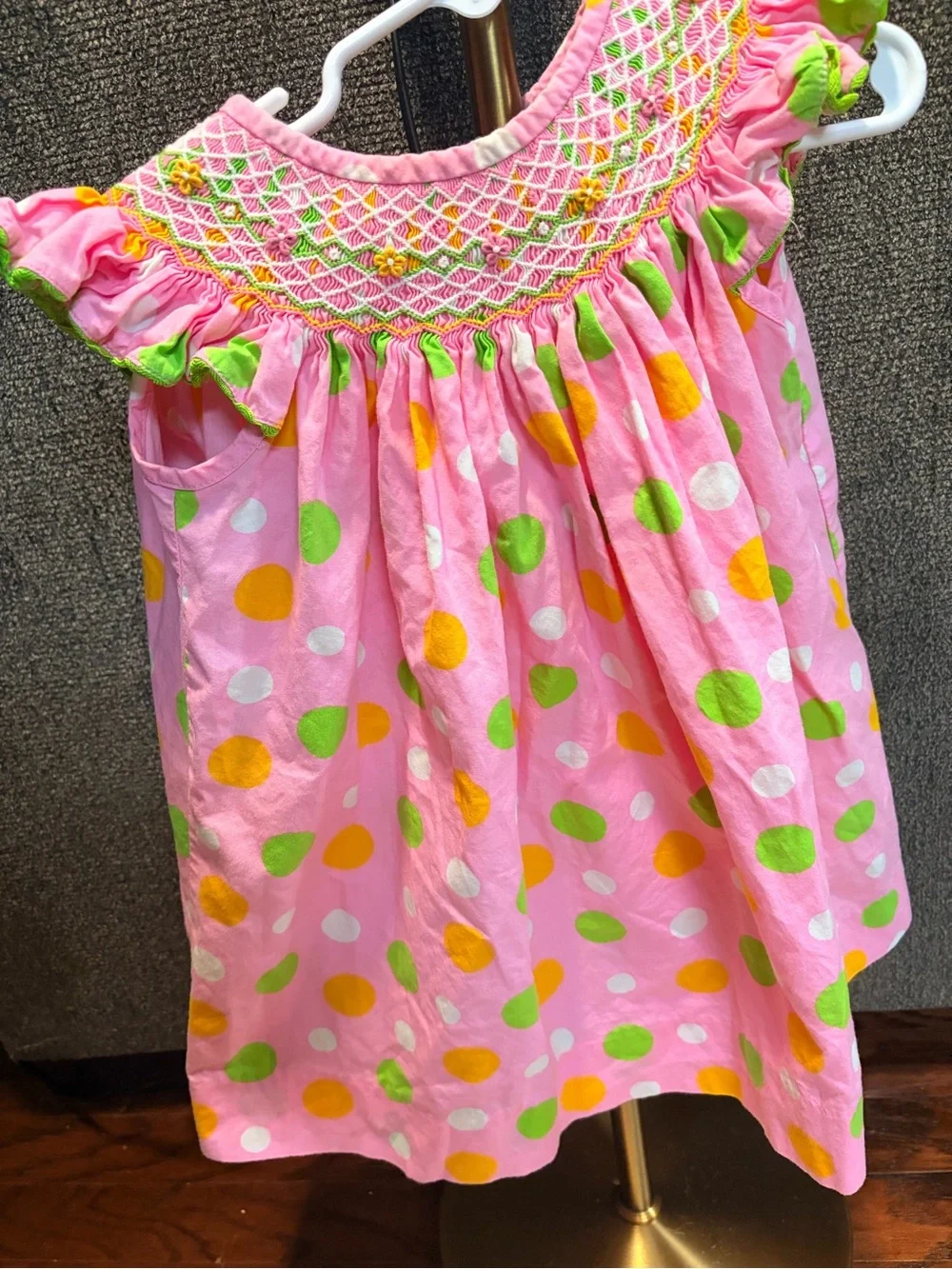 Girls' Pink Polka Dot Smocked Nightgown